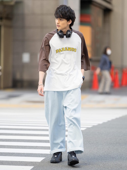 オーバーサイズ 別注 カレッジロゴプリントラグランビッグTシャツ