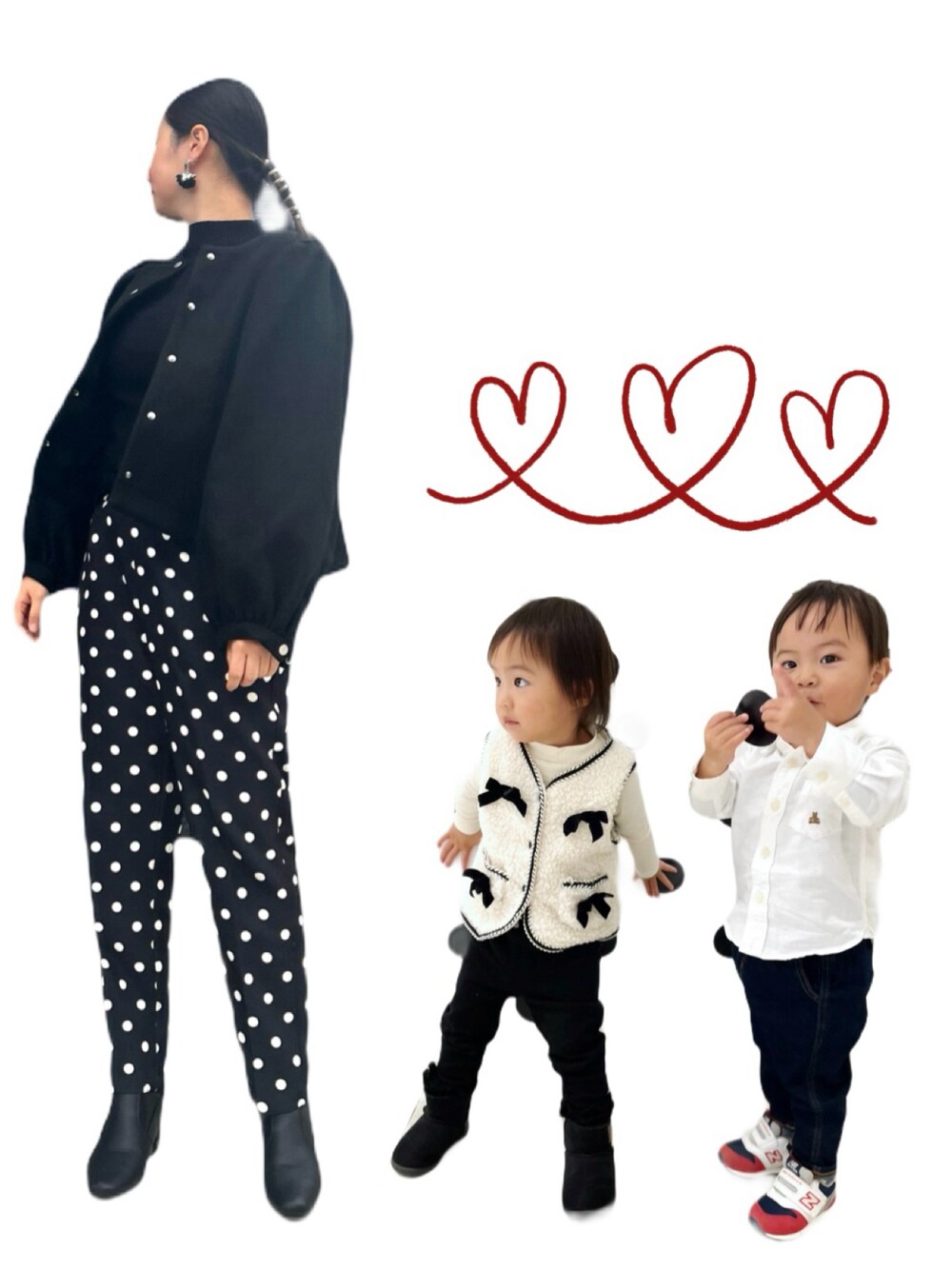 「親子コーデ、ママファッション、モノトーンコーデ、おしゃれさんと繋がりたい、ママ＆息子、ママ＆娘、カジュアルコーデ、オトナカワイイ、プチプラ」｜「prose verseのアイテム（パンツ、ブラック系）」を使った、yさん（レディース・158cm）の冬コーディネートの1枚目の写真