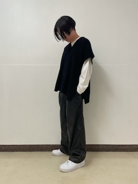 「DANKE SCHON（ダンケシェーン）のDankeSchon/ダンケシェーン/ケーブルニットベスト（ベスト）」を使った、ハヤカワカイさん（メンズ・173cm）の秋コーディネート