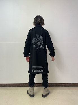 「A4A（エーフォーエー）のアイテム（ステンカラーコート）」を使った、ハヤカワカイさん（メンズ・173cm）の冬コーディネート
