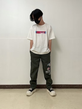 「PLEASURES（プレジャー）のアイテム（パンツ）」を使った、ハヤカワカイさん（メンズ・173cm）の夏コーディネート