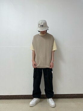 「WHITELAND（ホワイトランド）のアイテム（ベスト）」を使った、ハヤカワカイさん（メンズ・173cm）の春コーディネート