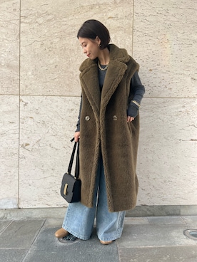 「ロングベスト」｜「アイテム（その他アウター）」を使った、katakoさん（レディース・159cm）の秋コーディネート