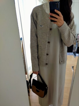 「FREAK'S STORE（フリークスストア）のTOWN CRAFT  × FREAK'S STORE/タウンクラフト the FOXコンパクトニットカーディガン（カーディガン/ボレロ、ベージュ系）」を使った、yuseさん（レディース・168cm）の冬コーディネート
