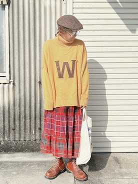 「アイテム（ハンチング/ベレー帽）」を使った、ぽん。さん（レディース・158cm）の冬コーディネート