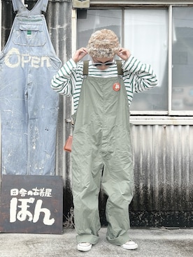 「アイテム（オールインワン・サロペット）」を使った、ぽん。さん（レディース・158cm）の秋コーディネート