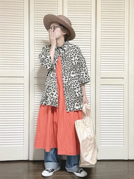「アイテム（トートバッグ、ベージュ系）」を使った、ぽん。さん（レディース・158cm）の夏コーディネート