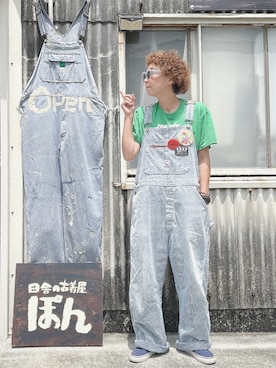 「アイテム（オールインワン・サロペット、ブルー系）」を使った、ぽん。さん（レディース・158cm）の夏コーディネート