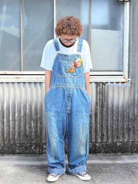 「古着のアイテム（Tシャツ/カットソー、ホワイト系）」を使った、ぽん。さん（レディース・158cm）の夏コーディネート