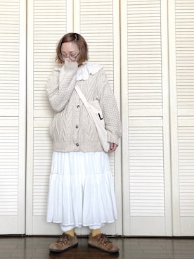 「ケーブルニット」｜「アイテム（その他シューズ）」を使った、ぽん。さん（レディース・158cm）の冬コーディネート