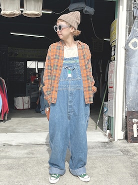 「アイテム（サロペット/オーバーオール）」を使った、ぽん。さん（レディース・158cm）の秋コーディネート