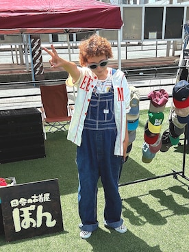 「シャツスタイル」｜「アイテム（オールインワン・サロペット）」を使った、ぽん。さん（レディース・158cm）の夏コーディネート