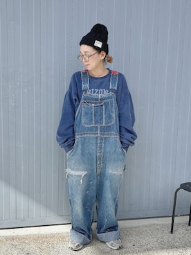 「アイテム（サロペット/オーバーオール）」を使った、ぽん。さん（レディース・158cm）の秋コーディネート