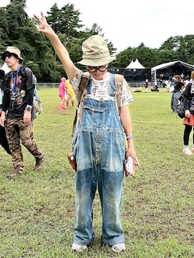 「wear sun beamのアイテム（ハット、グリーン系）」を使った、ぽん。さん（レディース・158cm）の夏コーディネート