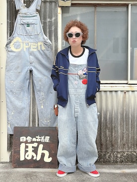 「adidas（アディダス）のアイテム（ジャージ、ブルー系）」を使った、ぽん。さん（レディース・158cm）の秋コーディネート