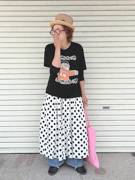 「MERLOT（メルロー）のパターンバリエーションフレアスカート（スカート、ホワイト系）」を使った、ぽん。さん（レディース・158cm）の春コーディネート