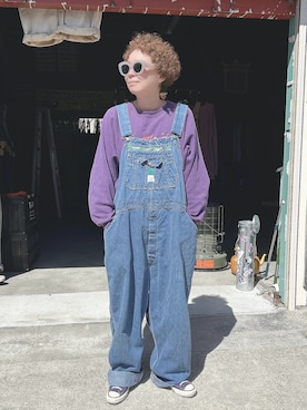 「古着のアイテム（スウェット、パープル系）」を使った、ぽん。さん（レディース・158cm）の春コーディネート