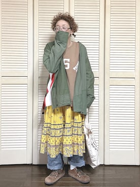 「アイテム（ノーカラージャケット）」を使った、ぽん。さん（レディース・158cm）の秋コーディネート