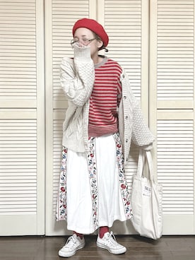 「アイテム（ハンチング/ベレー帽）」を使った、ぽん。さん（レディース・158cm）の冬コーディネート