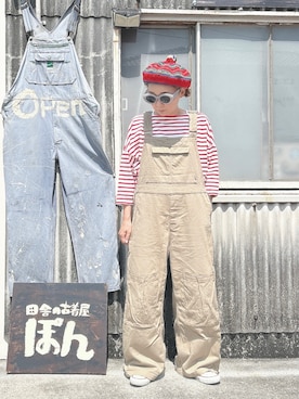 「アイテム（オールインワン・サロペット、ベージュ系）」を使った、ぽん。さん（レディース・158cm）の秋コーディネート