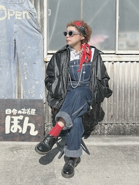 「アイテム（サロペット/オーバーオール）」を使った、ぽん。さん（レディース・158cm）の秋コーディネート