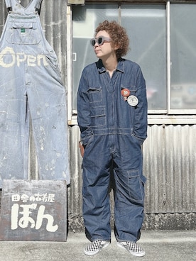 「アイテム（つなぎ/オールインワン）」を使った、ぽん。さん（レディース・158cm）の秋コーディネート