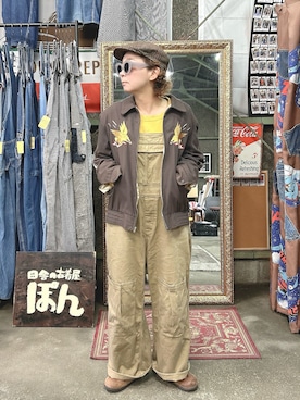 「東洋エンタープライズ（トーヨーエンタープライズ）のアイテム（ブルゾン、ブラウン系）」を使った、ぽん。さん（レディース・158cm）の春コーディネート