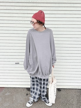 「troisのアイテム（スウェット、グレー系）」を使った、ぽん。さん（レディース・158cm）の春コーディネート