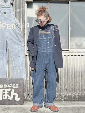 「アイテム（サロペット/オーバーオール）」を使った、ぽん。さん（レディース・158cm）の冬コーディネート