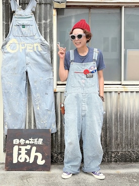 「MARUKAWA（マルカワ）のカレッジロゴ プリント 半袖Ｔシャツ（Tシャツ/カットソー、ブルー系）」を使った、ぽん。さん（レディース・158cm）の夏コーディネート