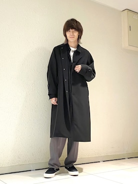 「JUNRED（ジュンレッド）のアイテム（ステンカラーコート）」を使った、ササキさん（メンズ・171cm）の秋コーディネート