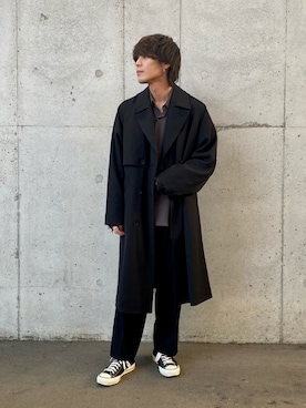 「JUNRED（ジュンレッド）のアイテム（トレンチコート）」を使った、ササキさん（メンズ・172cm）の冬コーディネート