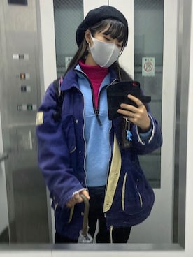 「古着女子」｜「アイテム（ハンチング/ベレー帽）」を使った、い つ こさん（レディース・156cm）の冬コーディネート