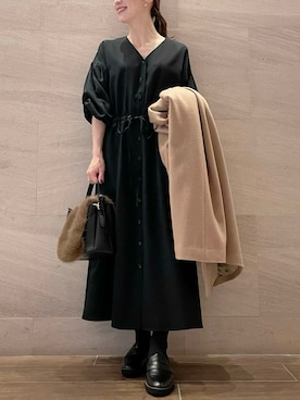 「アイテム（チェスターコート、イエロー系）」を使った、risaさん（レディース・153cm）の冬コーディネート