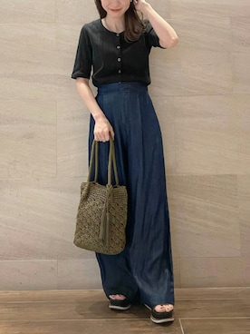 「RODE SKO（ロデスコ）のMARIA タッセルペーパーショルダー（ショルダーバッグ）」を使った、risaさん（レディース・153cm）の夏コーディネート