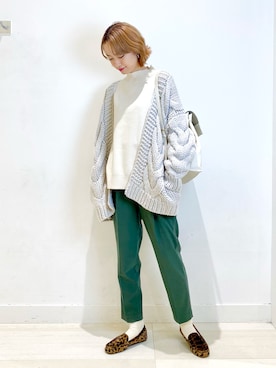 「ケーブルニット」｜「アイテム（モカシン/デッキシューズ）」を使った、yunaさん（レディース・165cm）の秋コーディネート