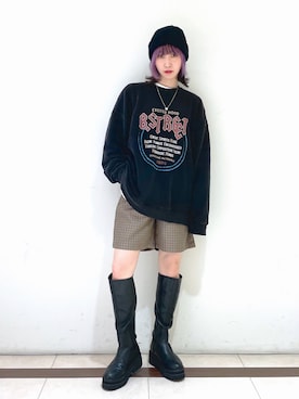 「PBLIM（ページボーイリム）の【PAGEBOYLIM】ロックジャケットスウェット（スウェット）」を使った、KUMiさん（レディース・159cm）の秋コーディネート