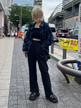 「PBLIM（ページボーイリム）のアイテム（サンダル）」を使った、KUMiさん（レディース・159cm）の秋コーディネート