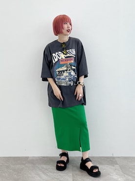 「PBLIM（ページボーイリム）のアイテム（サンダル）」を使った、KUMiさん（レディース・159cm）の夏コーディネート