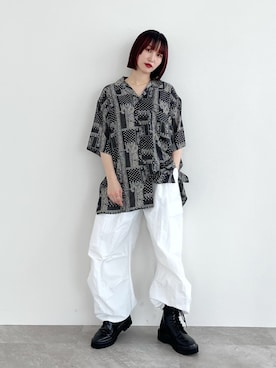 「とろみシャツ」｜「アイテム（アクセサリー）」を使った、KUMiさん（レディース・159cm）の春コーディネート
