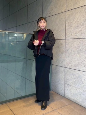 「リブニット」｜「アイテム（ダウンジャケット/コート）」を使った、MAOさん（レディース・160cm）の冬コーディネート