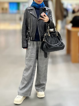 「Acne Studios（アクネストゥディオズ）のアイテム（ジャケット/アウター、ブラック系）」を使った、jolinwangさん（レディース・159cm）の春コーディネート