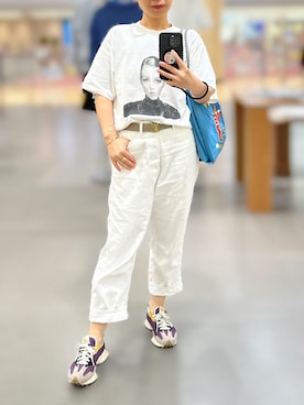 「Anine Bing（アニー ビング）のアイテム（Tシャツ/カットソー、ホワイト系）」を使った、jolinwangさん（レディース・159cm）の夏コーディネート