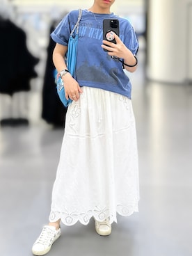 「plage（プラージュ）のROCK photo bigTシャツ（Tシャツ/カットソー、ブルー系）」を使った、jolinwangさん（レディース・159cm）の夏コーディネート
