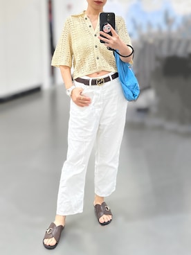 「TODAYFUL（トゥデイフル）のLace Knit Shirts（シャツ/ブラウス、ベージュ系）」を使った、jolinwangさん（レディース・159cm）の夏コーディネート
