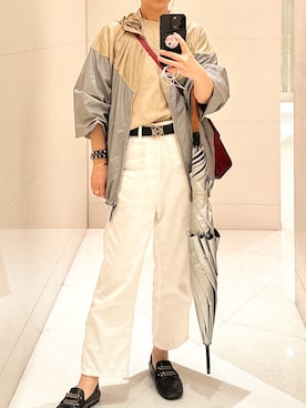 「ami（アミ）のアイテム（Tシャツ/カットソー、ベージュ系）」を使った、jolinwangさん（レディース・159cm）の夏コーディネート