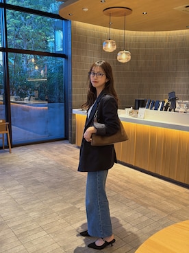 「アイテム（ノーカラージャケット）」を使った、ウナさん（レディース・155cm）の春コーディネート