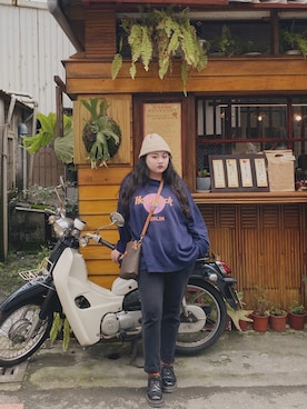 「oversize」｜「アイテム（ニットキャップ/ビーニー）」を使った、ㄙㄚㄩㄚさん（レディース・160cm）の冬コーディネート