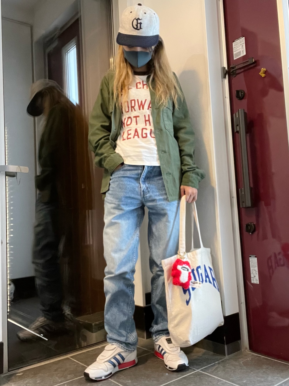 「マイクロぺーサー、アメカジ、あめかじ、アメカジ女子部」｜「G&F Co.のアイテム（キャップ、グレー系）」を使った、AyamiyakEさん（レディース・158cm）の冬コーディネートの1枚目の写真