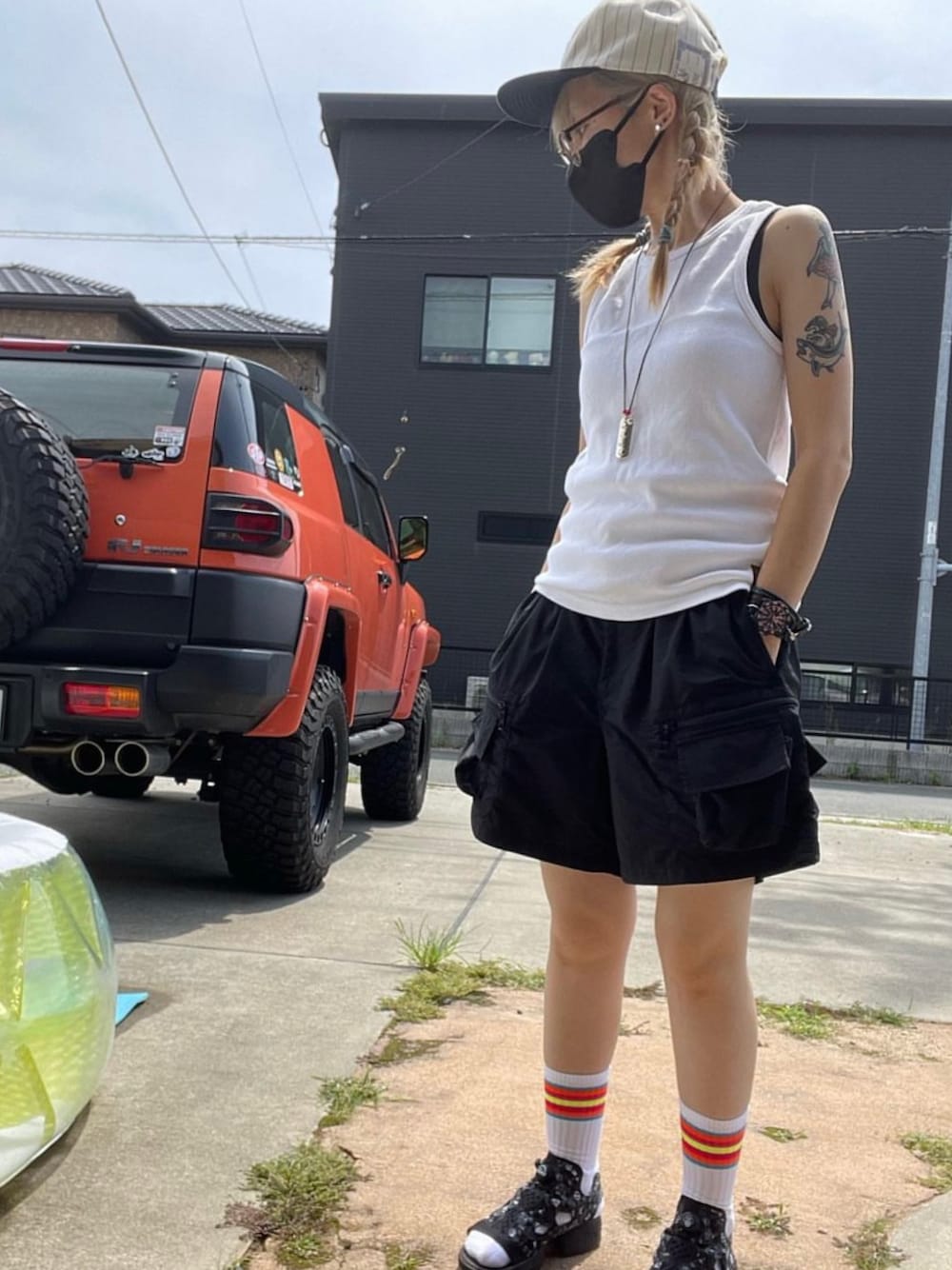 「夏の思い出、アメカジ、アメカジコーデ、アメカジ女子部」｜「THE H.W. DOG & CO. のアイテム（キャップ、ホワイト系）」を使った、AyamiyakEさん（レディース・158cm）の秋コーディネートの1枚目の写真